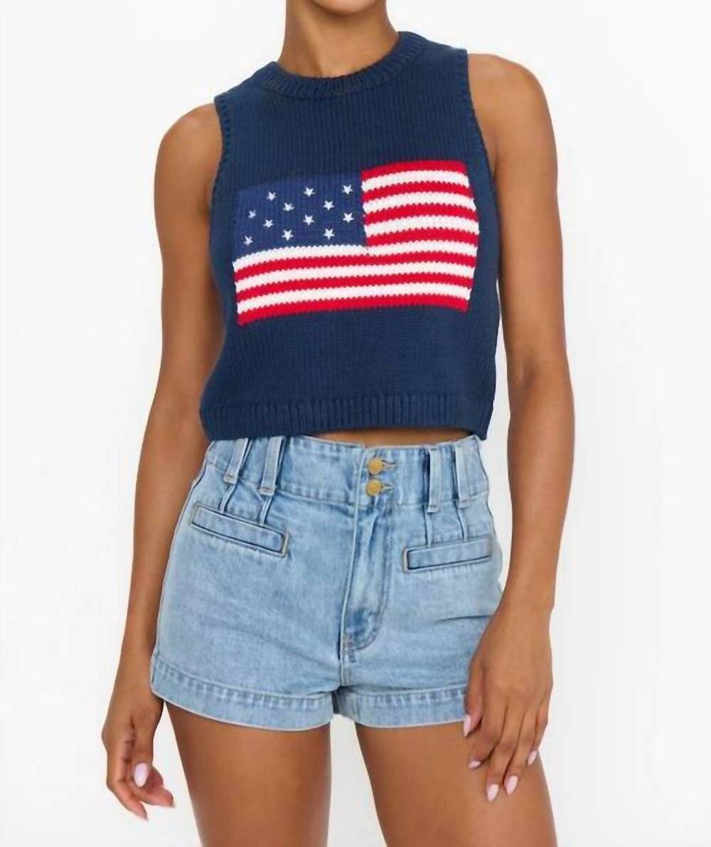 NEW SHOW ME YOUR MUMU milo tank top in navy flag knit